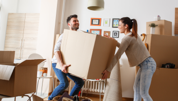 First time homebuyer couple moving in to new house