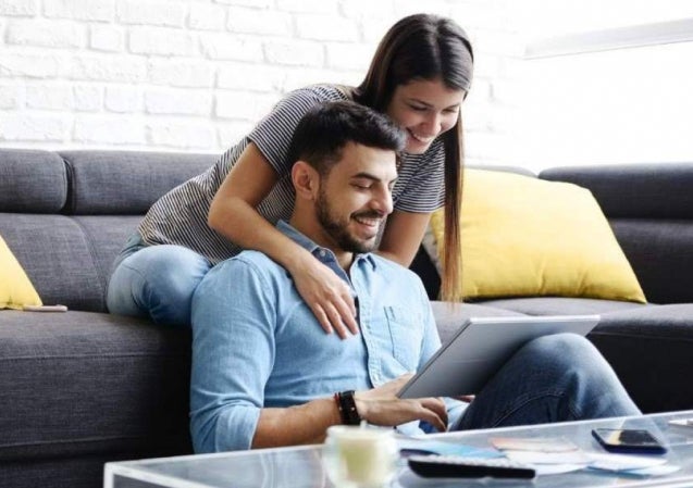 Smart Checking Couple Couch Banking